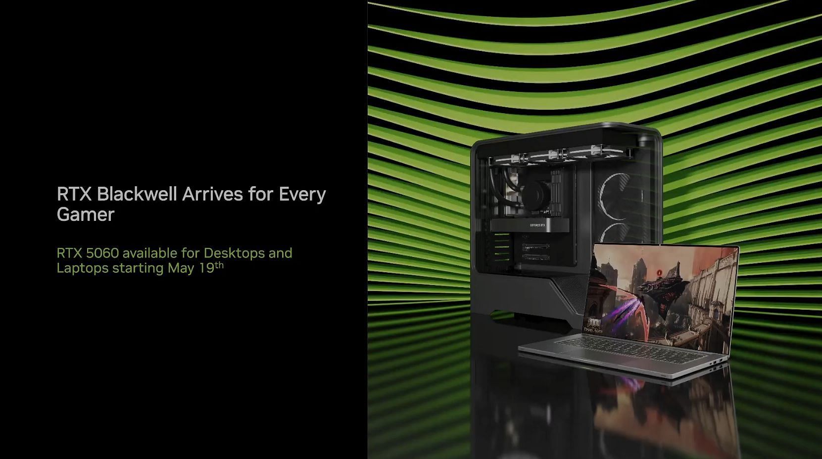 The RTX 5060 desktop GPUs will launch on May 19 (Image via Nvidia)